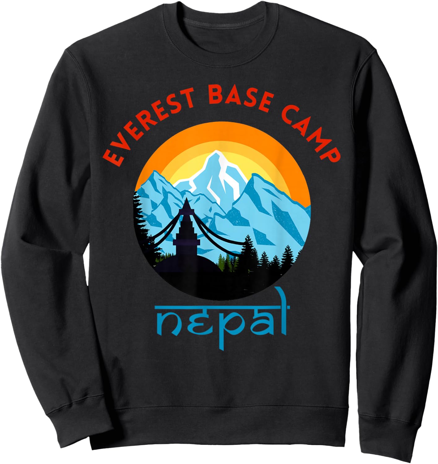 Mount Everest Base Camp Nepal Mountain Hiker Nepali Script Sweatshirt - Sweatshirt | Black