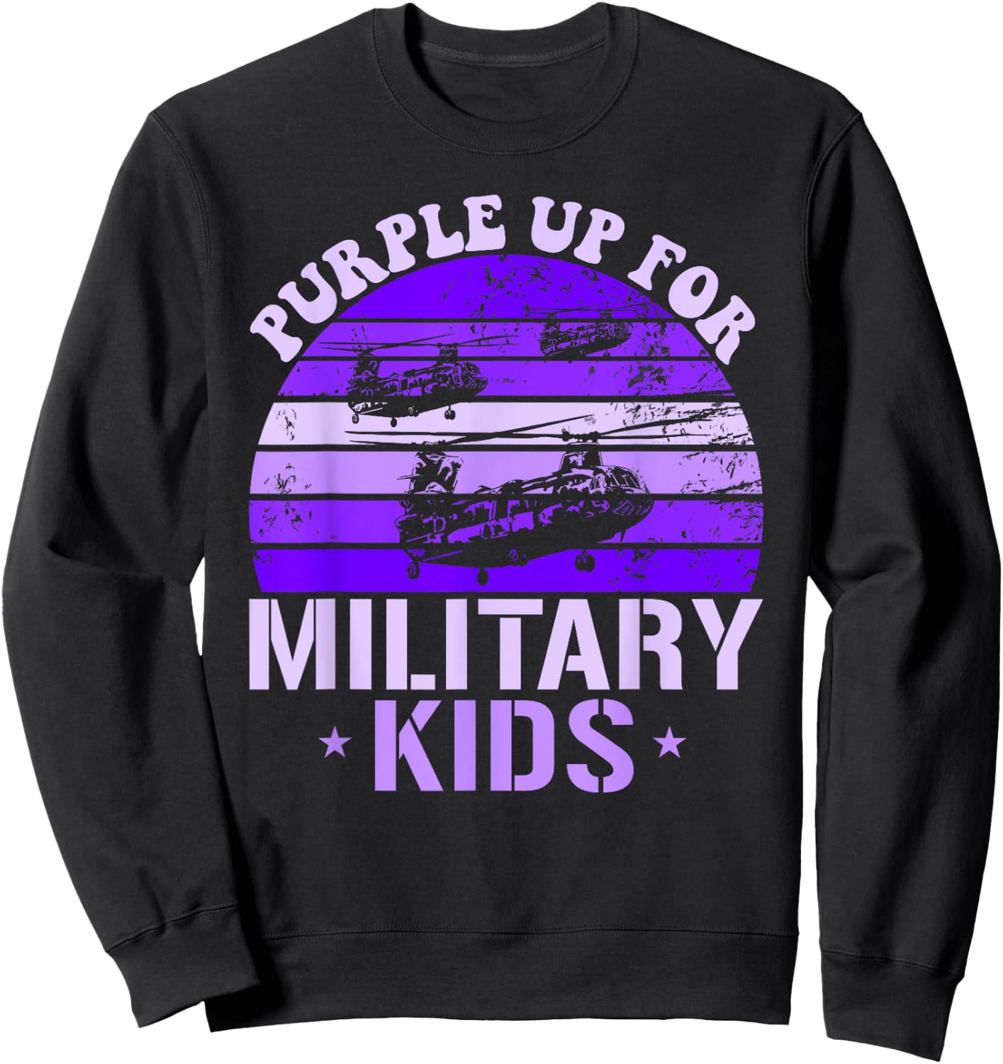 Purple Up For Military Kids CH46 Chinook Kids Purple Up Sweatshirt - Sweatshirt | Black