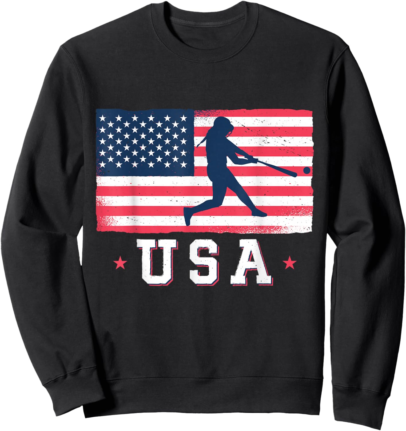 USA Flag Team Softball 4th of July Sweatshirt - Sweatshirt | Black