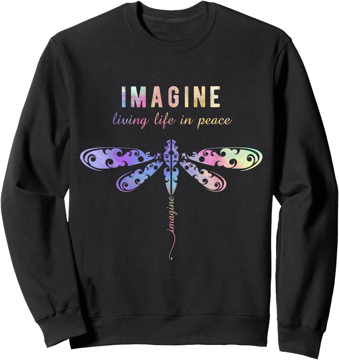 Imagine Boho Dragonfly , 60s 70s Retro Groovy Hippy Vibes Sweatshirt - Sweatshirt | Black