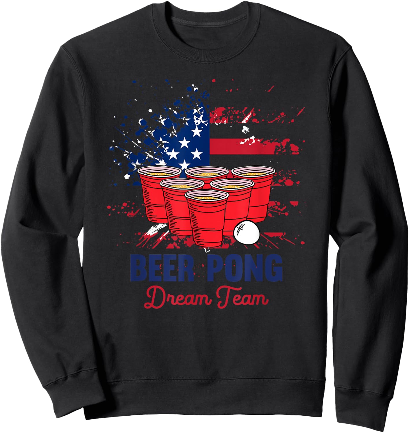 Beer Pong USA Flag Team | Patriotic Drinking Game Gift Sweatshirt - Sweatshirt | Black