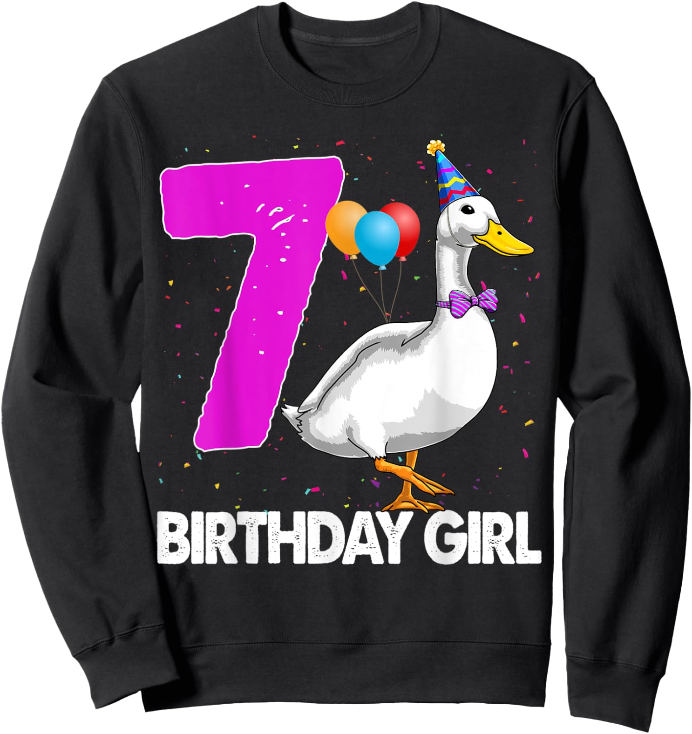 Funny Birthday Girl 7 Duck Shirt Women Duck Lovers Sweatshirt - Sweatshirt | Black
