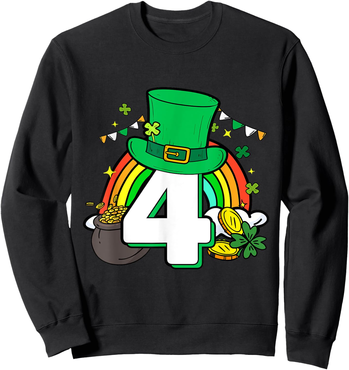 4th Birthday St Patrick's Day 4 Years Old Boys Girls Kid Sweatshirt - Sweatshirt | Black