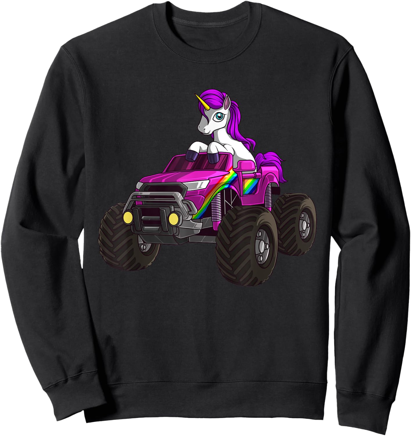 Funny Unicorn Monster Truck Gift Girls Cool Pink Party Sweatshirt - Sweatshirt | Black
