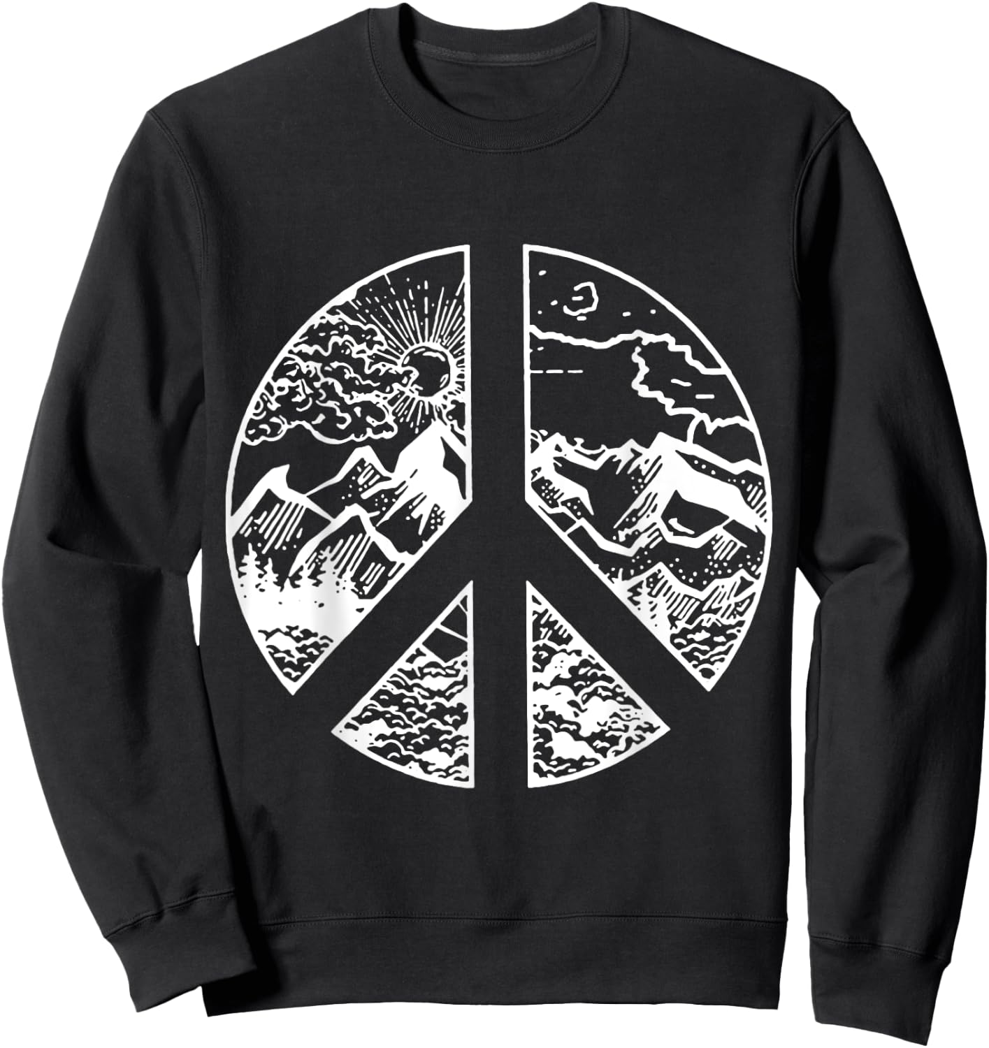 Nature Peace Outdoor Adventures Mountain Peace Sign Hippie Sweatshirt - Sweatshirt | Black
