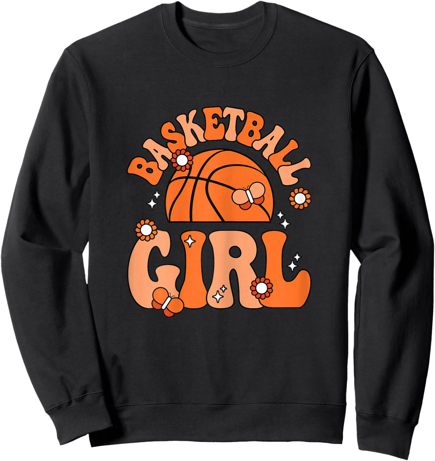 Basketball Girl Cute Groovy Basketball Lover Women Girls Sweatshirt - Sweatshirt | Black