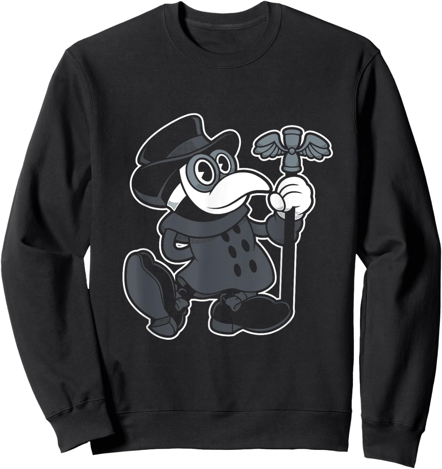Vintage Cartoon Plague Doctor - Creepy Cute - Spooky Goth Sweatshirt - Sweatshirt | Black