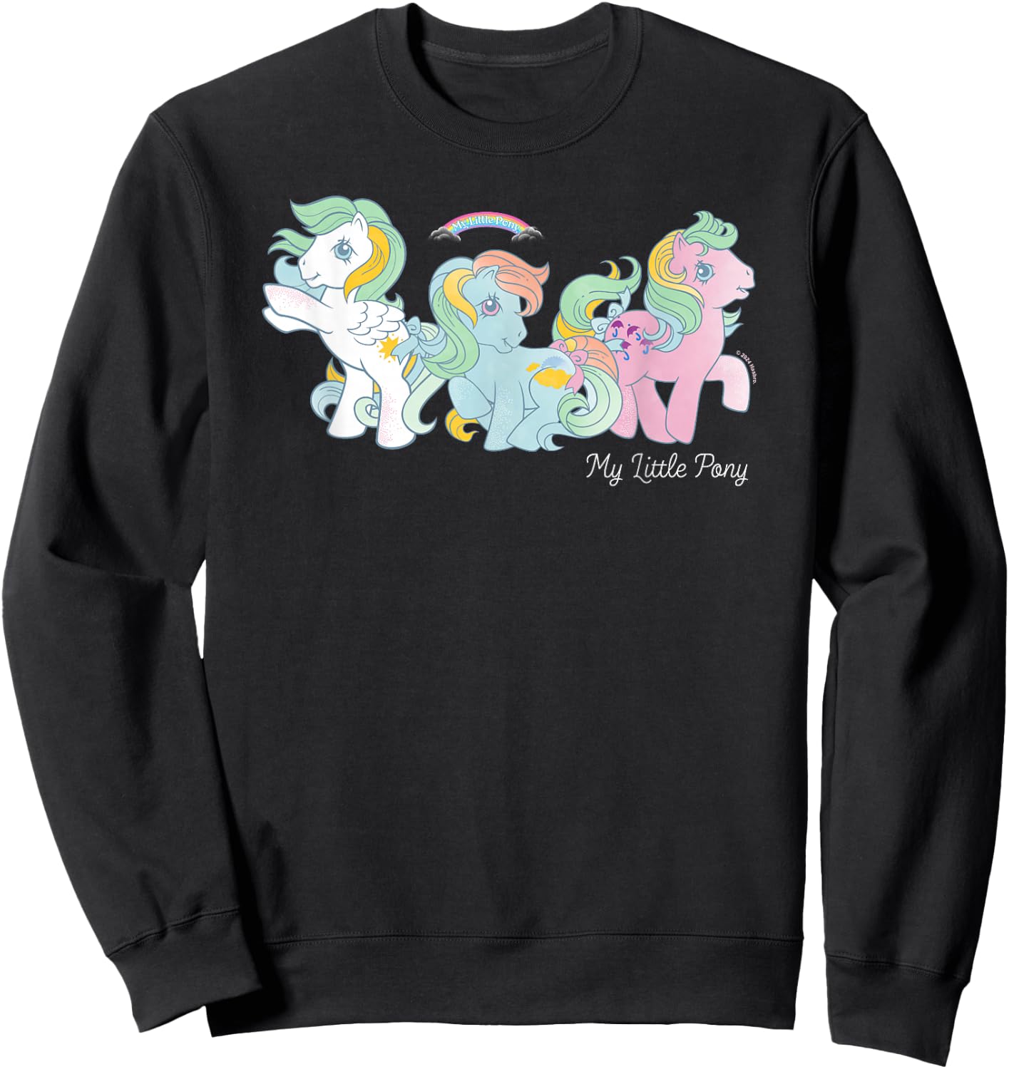 My Little Pony Classic Vintage Pastel 3 Ponies Rainbow Group Sweatshirt - Sweatshirt | Black