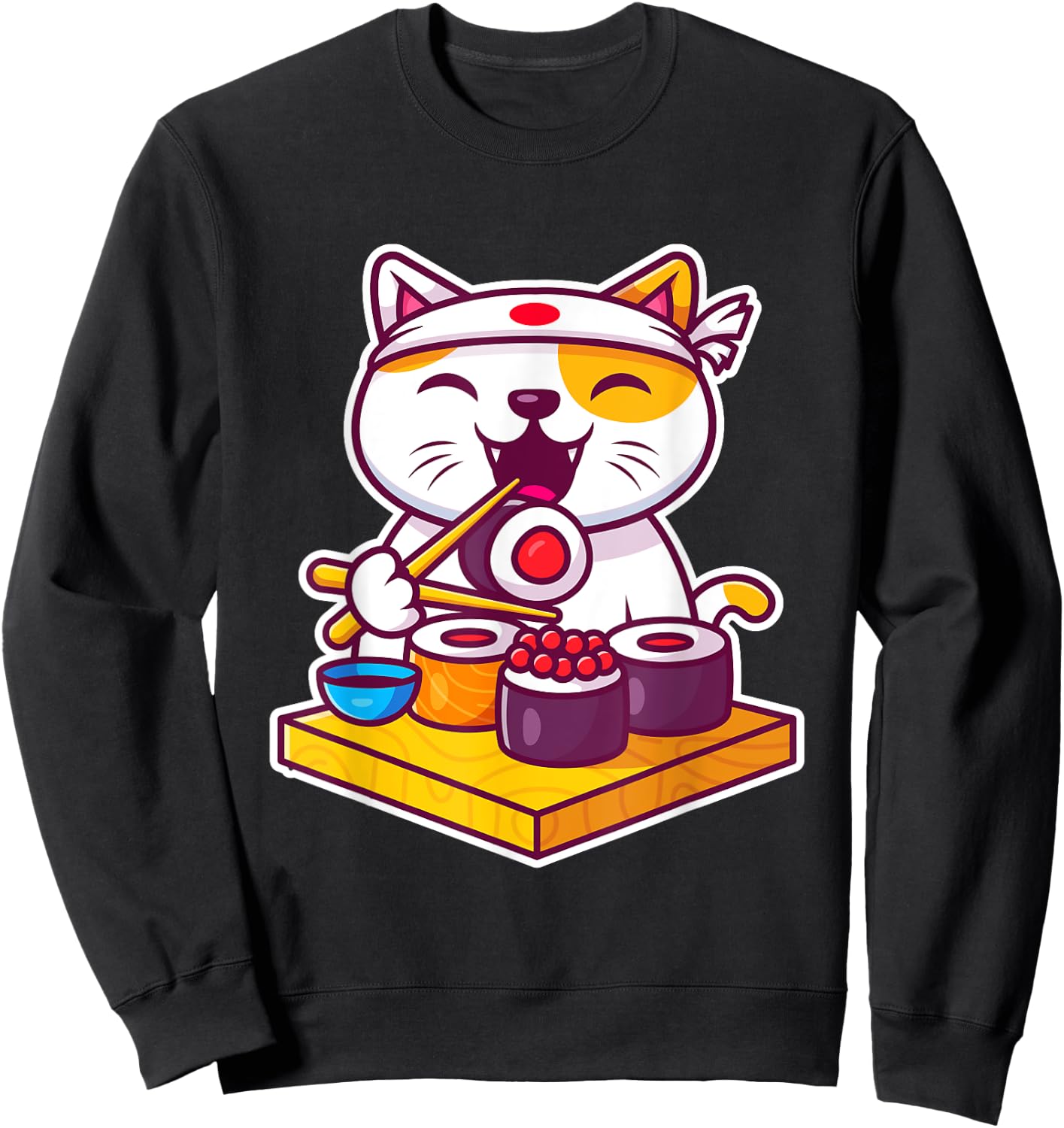 Funny Cool Sushi Cat New Look Outfit Illustration Graphic Men Women Kids Sweatshirt - Sweatshirt | Black