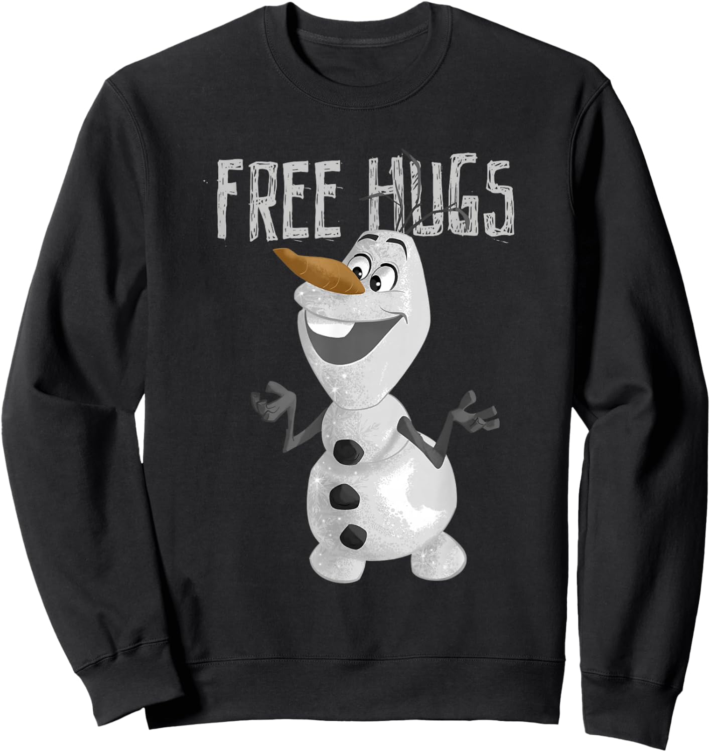 Disney Frozen Olaf Vintage Free Hugs Big Snowman Logo Sweatshirt - Sweatshirt | Black