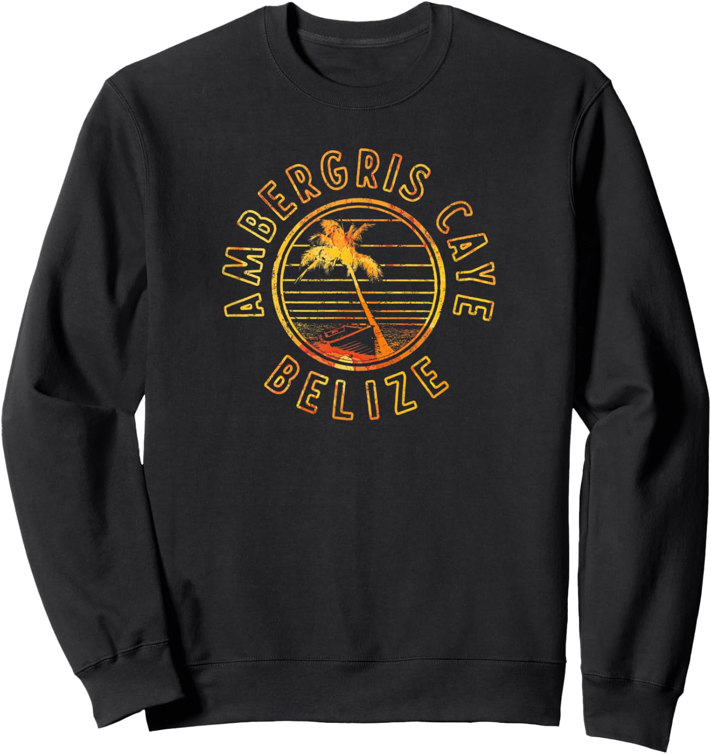 Belize Ambergris Caye Retro Sunset Sweatshirt - Sweatshirt | Black