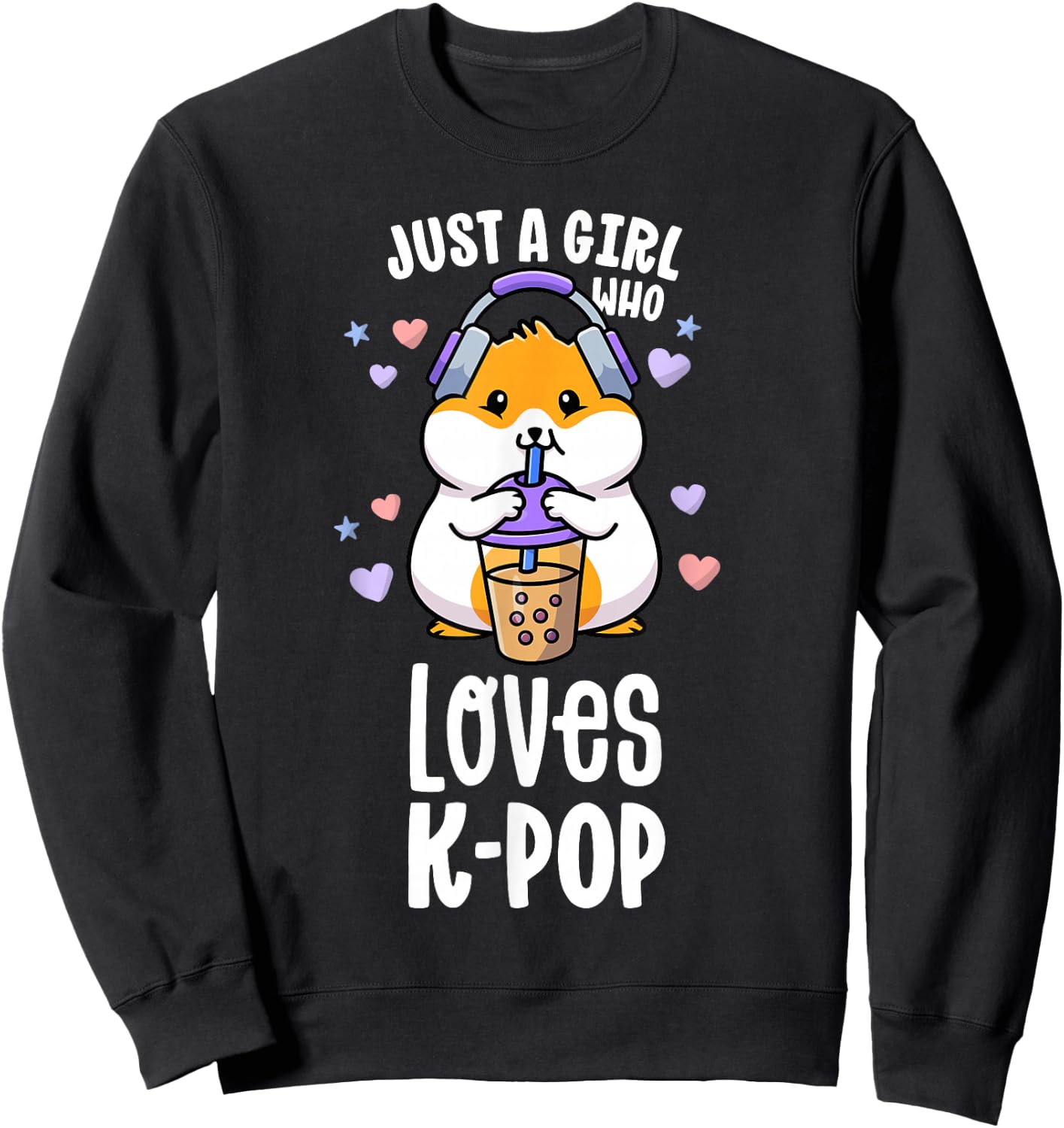 K Pop Gifts For Teens Girl Kawaii KPop Hamster Bubble Tea Sweatshirt - Sweatshirt | Black