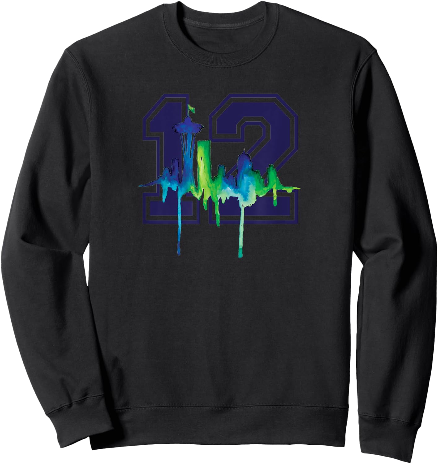 Seattle Football Fan - city skyline 12 watercolor Sweatshirt - Sweatshirt | Black