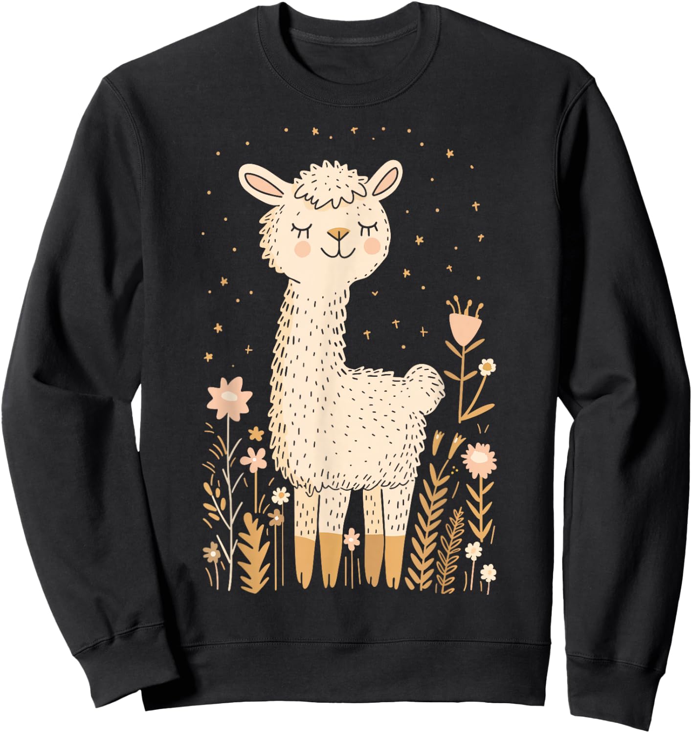 Llama Alpaca Lama Cute Flowers Adorable Baby Farm Animal Sweatshirt - Sweatshirt | Black