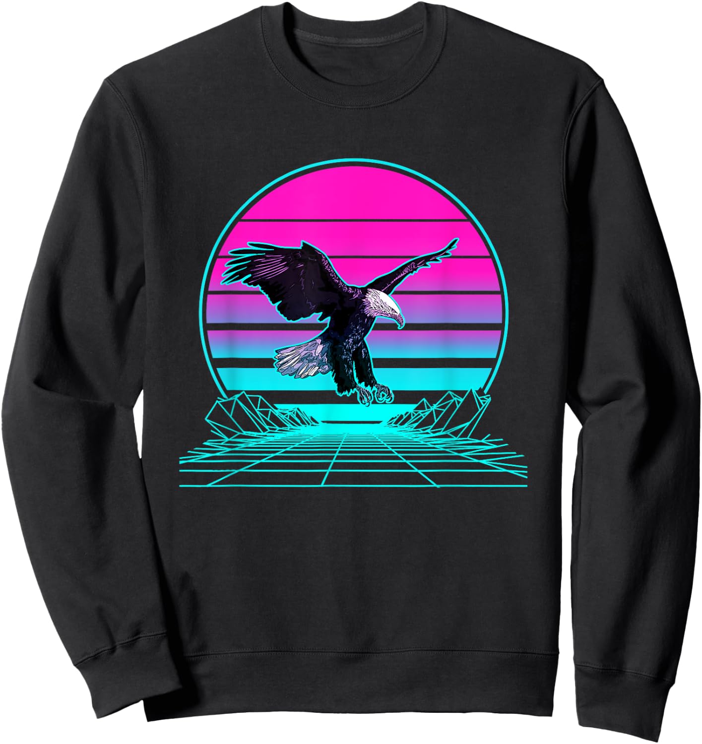 Vintage Retro Sunset Bald Eagle Sweatshirt - Sweatshirt | Black