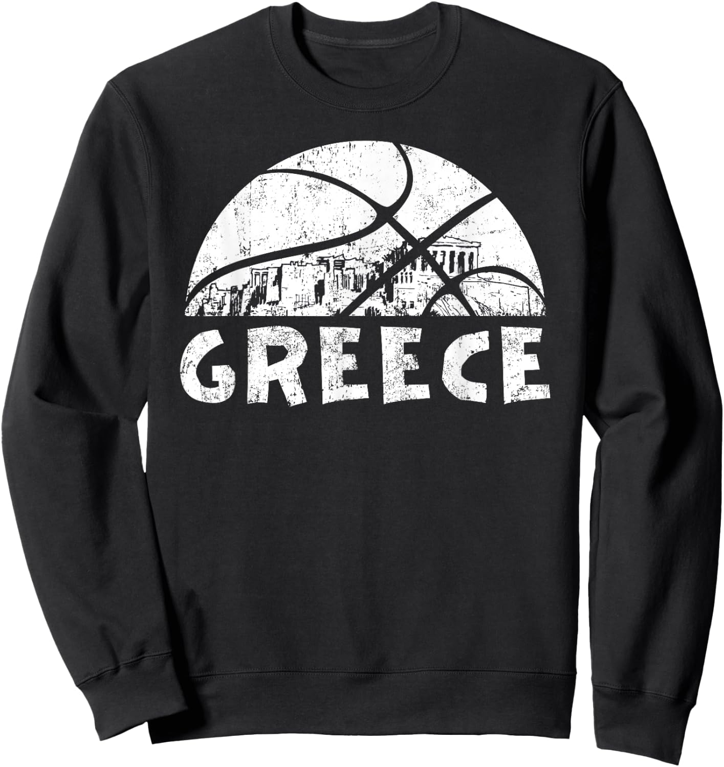 Greece Basketball Vintage Distressed Sweatshirt - Sweatshirt | Black