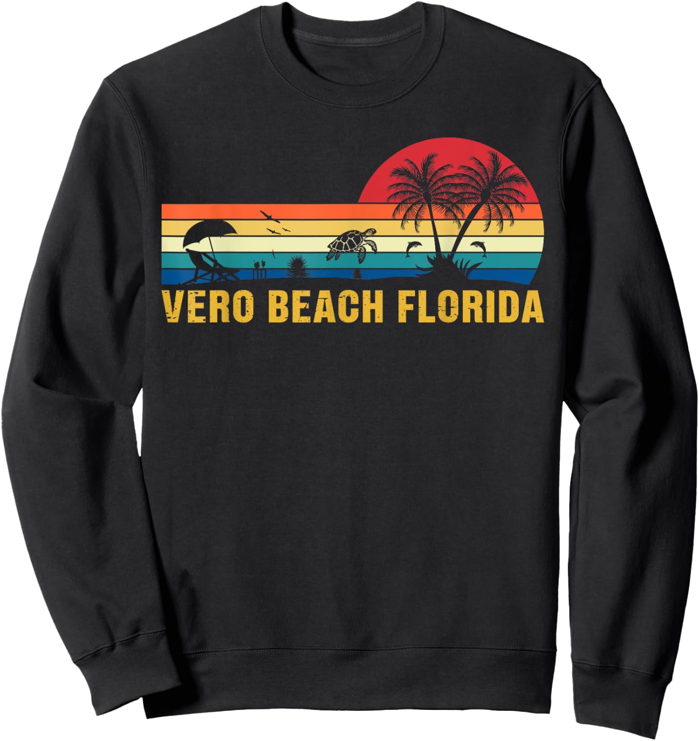 Family Vacation Vintage Vero Beach Florida Sea Turtle Sweatshirt - Sweatshirt | Black