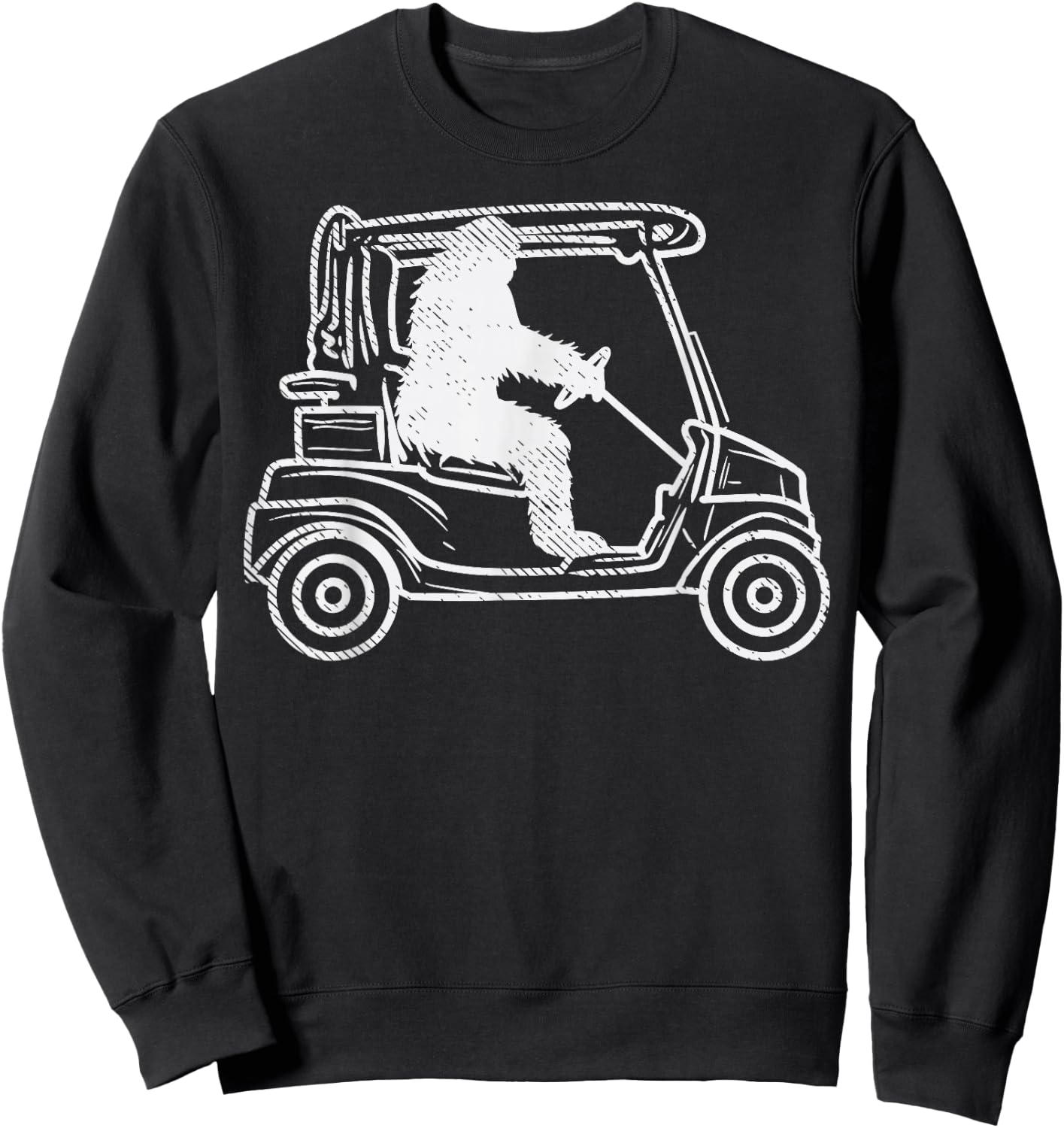 Bigfoot Sasquatch Driving Golf Cart Funny Golfing Golfer Sweatshirt - Sweatshirt | Black