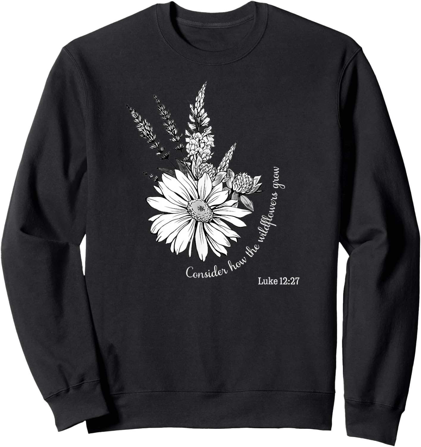 Women's Christian Botanical Flower Scripture Sweatshirt - Sweatshirt | Black