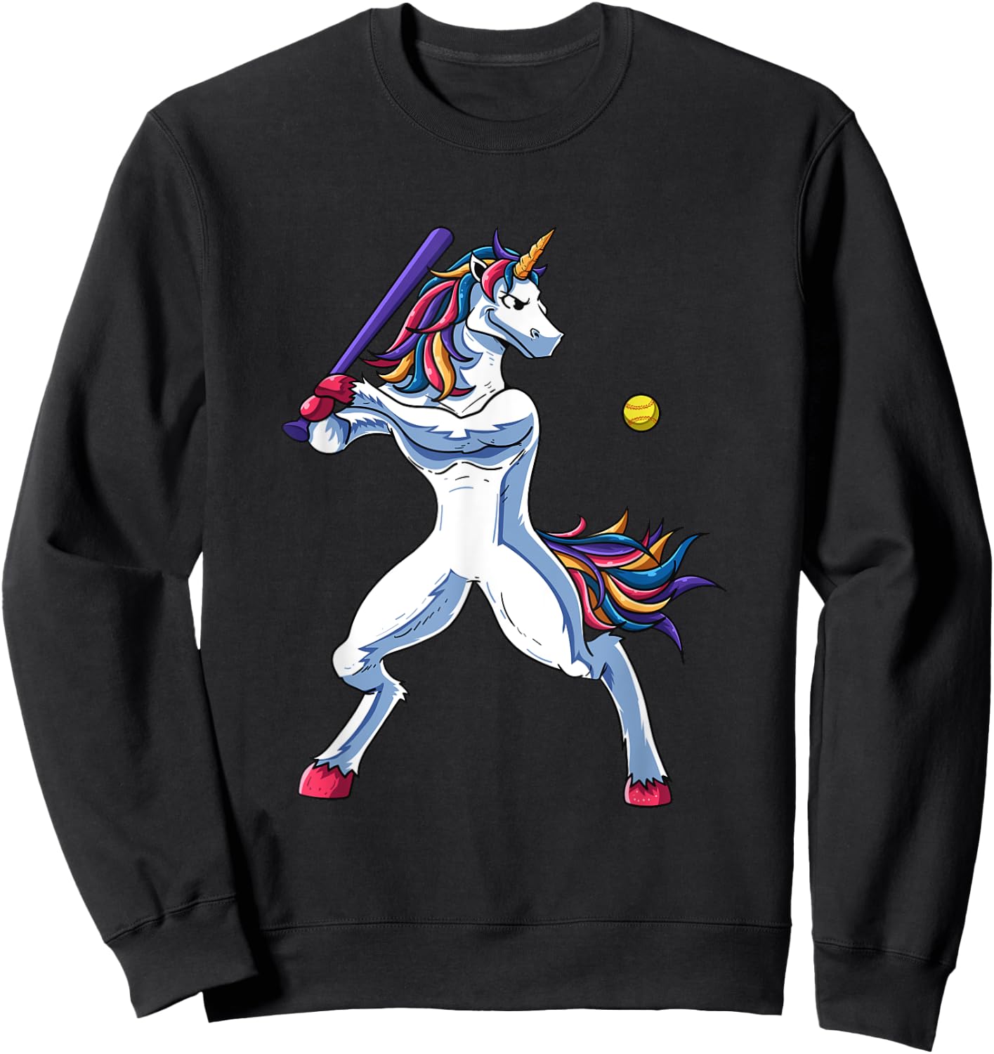 Funny Unicorn Softball Player Baseball Batter Hitter Gifts Sweatshirt - Sweatshirt | Black