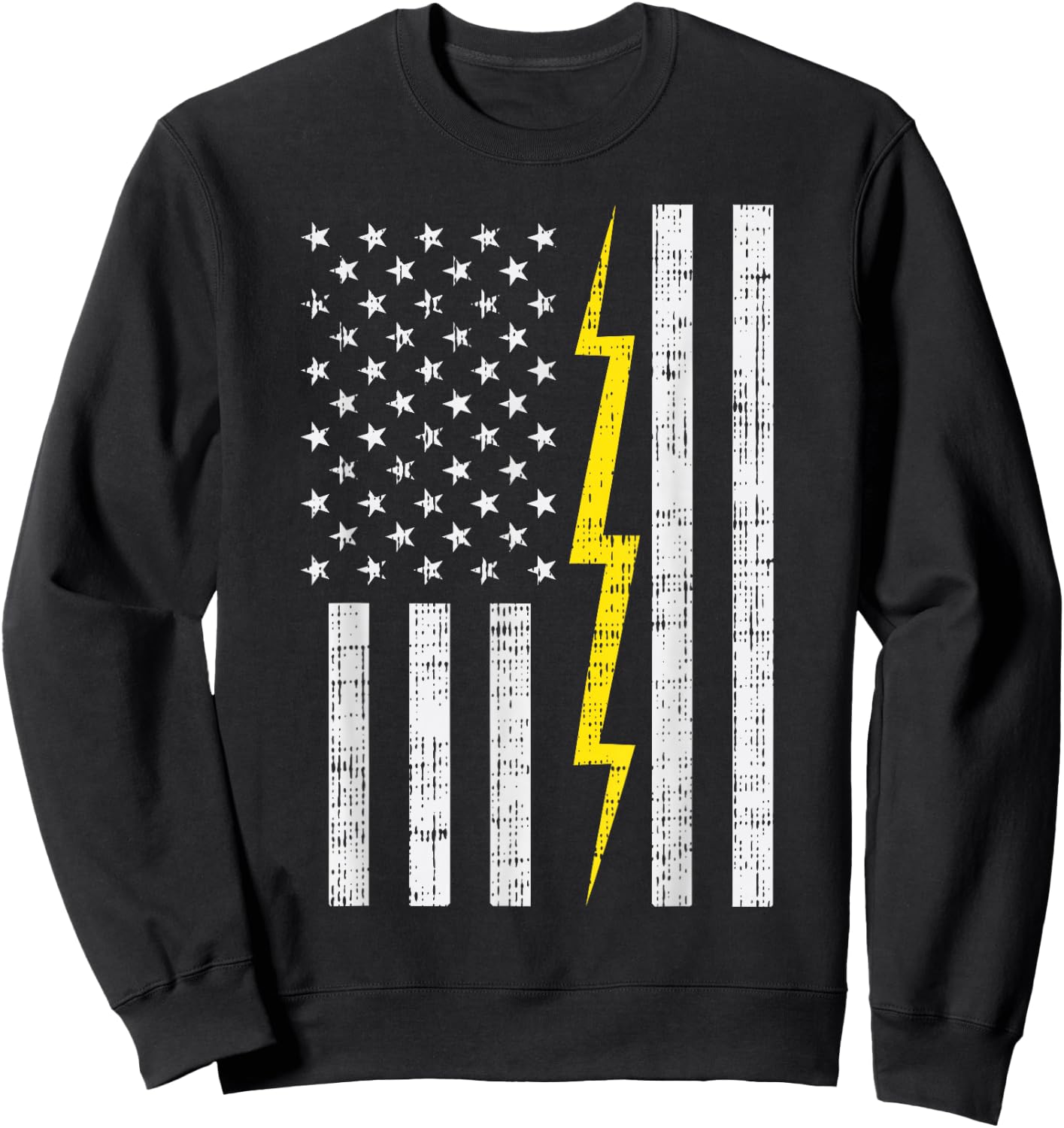 US Flag Lightning Bolt Vintage Patriotic Electrician Gift Sweatshirt - Sweatshirt | Black