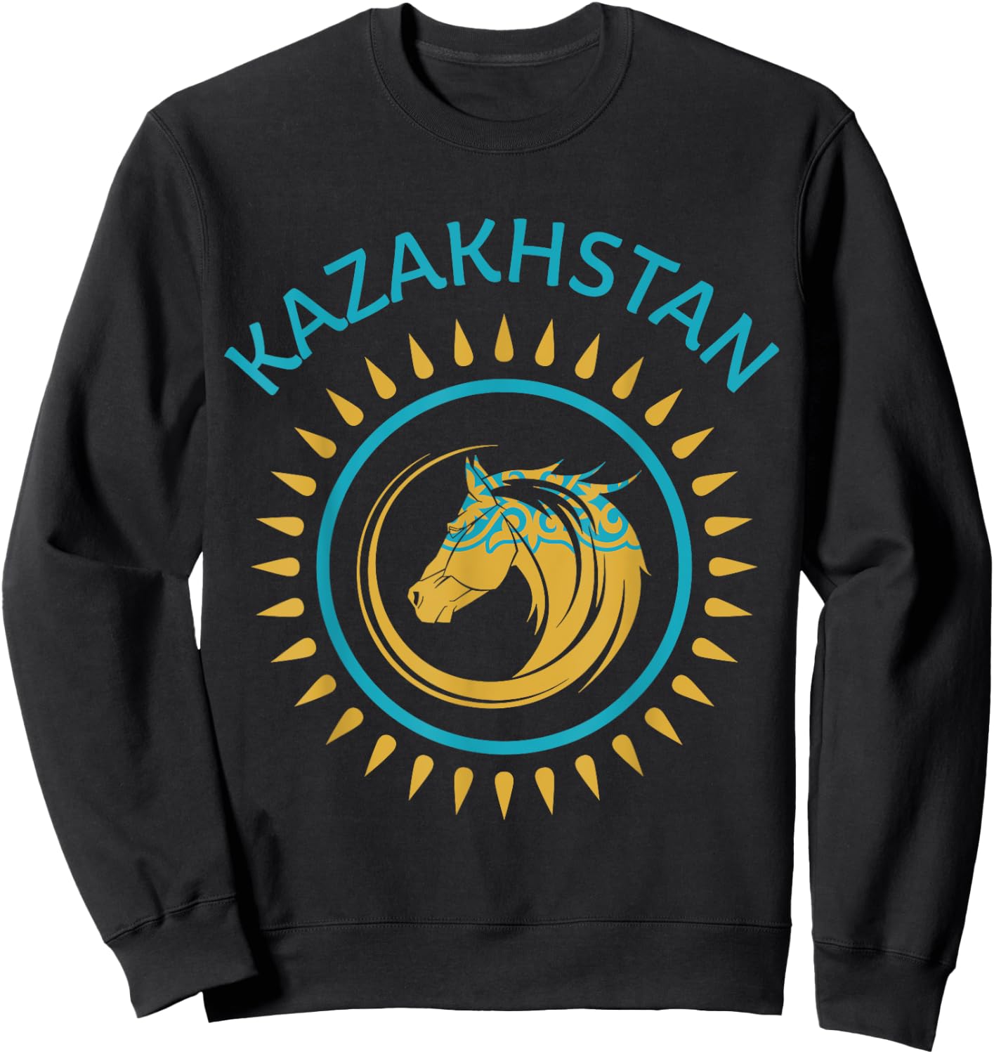 Republic of Kazakhstan Kazakhstan Kazakhian Flag Horse Sweatshirt - Sweatshirt | Black