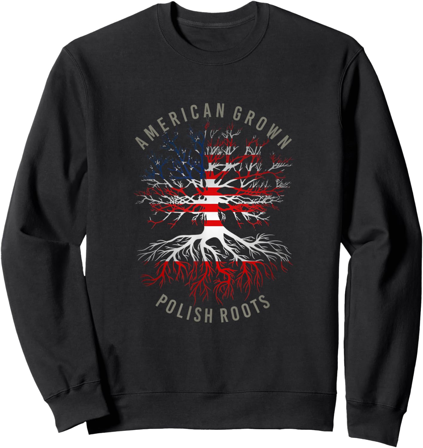 American Grown Polish Roots USA Poland Flag Heritage Tree Sweatshirt - Sweatshirt | Black