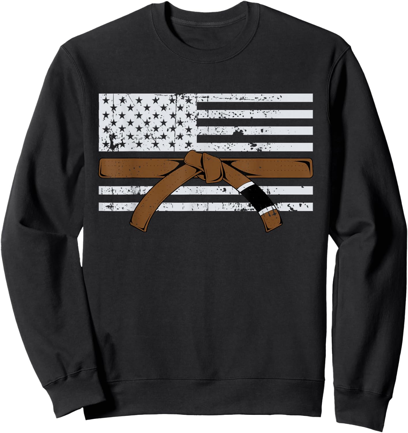 American Flag Jiujitsu Brown Belt Gift | Martial Arts Lover Sweatshirt - Sweatshirt | Black