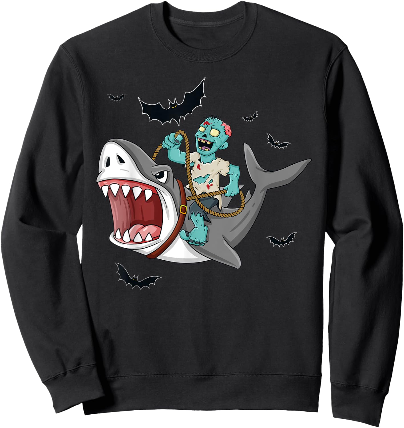 Halloween Zombie Riding Shark Funny Boys Girls Kids Sweatshirt - Sweatshirt | Black