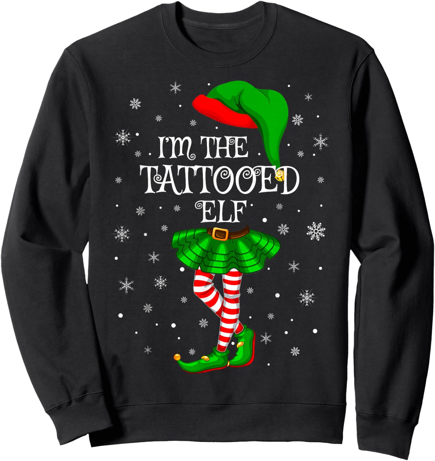 Tattooed Elf Christmas Matching Family Women Girls Elf Sweatshirt - Sweatshirt | Black