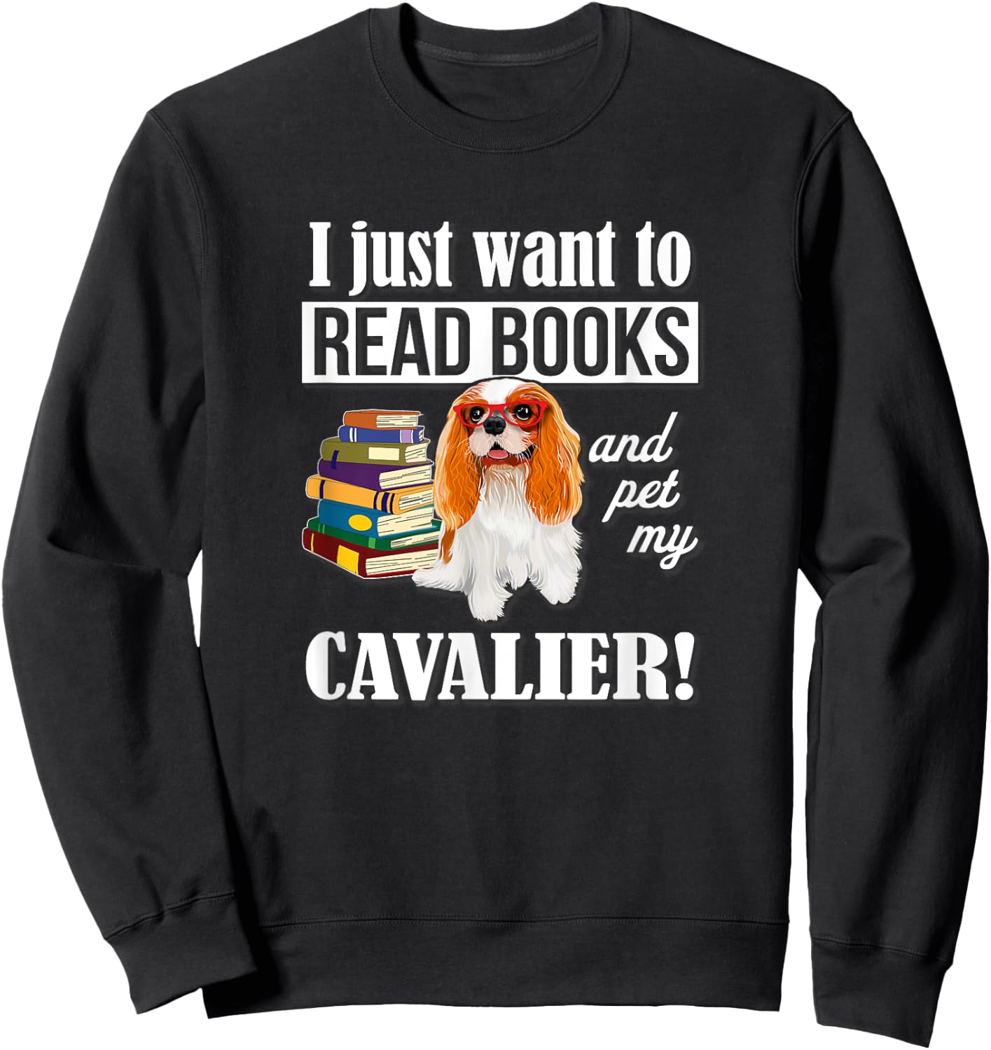 Funny Kids Want To Read Books & Pet Cavalier Spaniel Lover Sweatshirt - Sweatshirt | Black