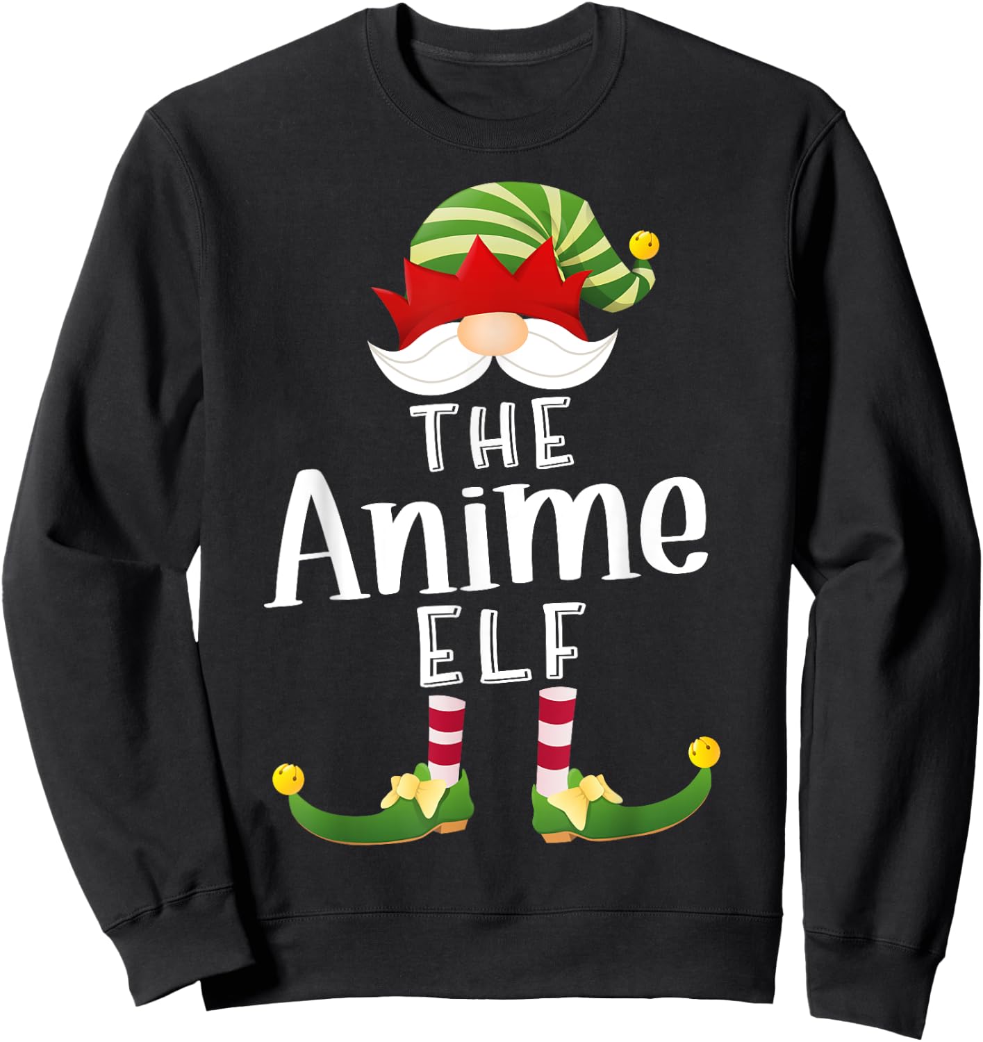Anime Elf Group Christmas Funny Pajama Party Sweatshirt - Sweatshirt | Black