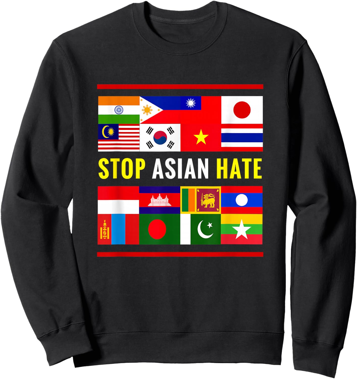Stop AAPI Hate Support Awareness - Stop Asian Hate Flag Sweatshirt - Sweatshirt | Black
