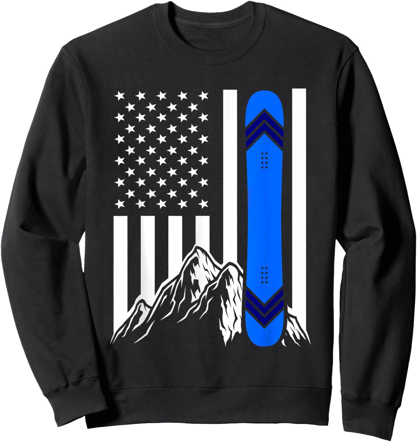 American Flag Snowboarding Gifts Mountain Snowboarder Sweatshirt - Sweatshirt | Black