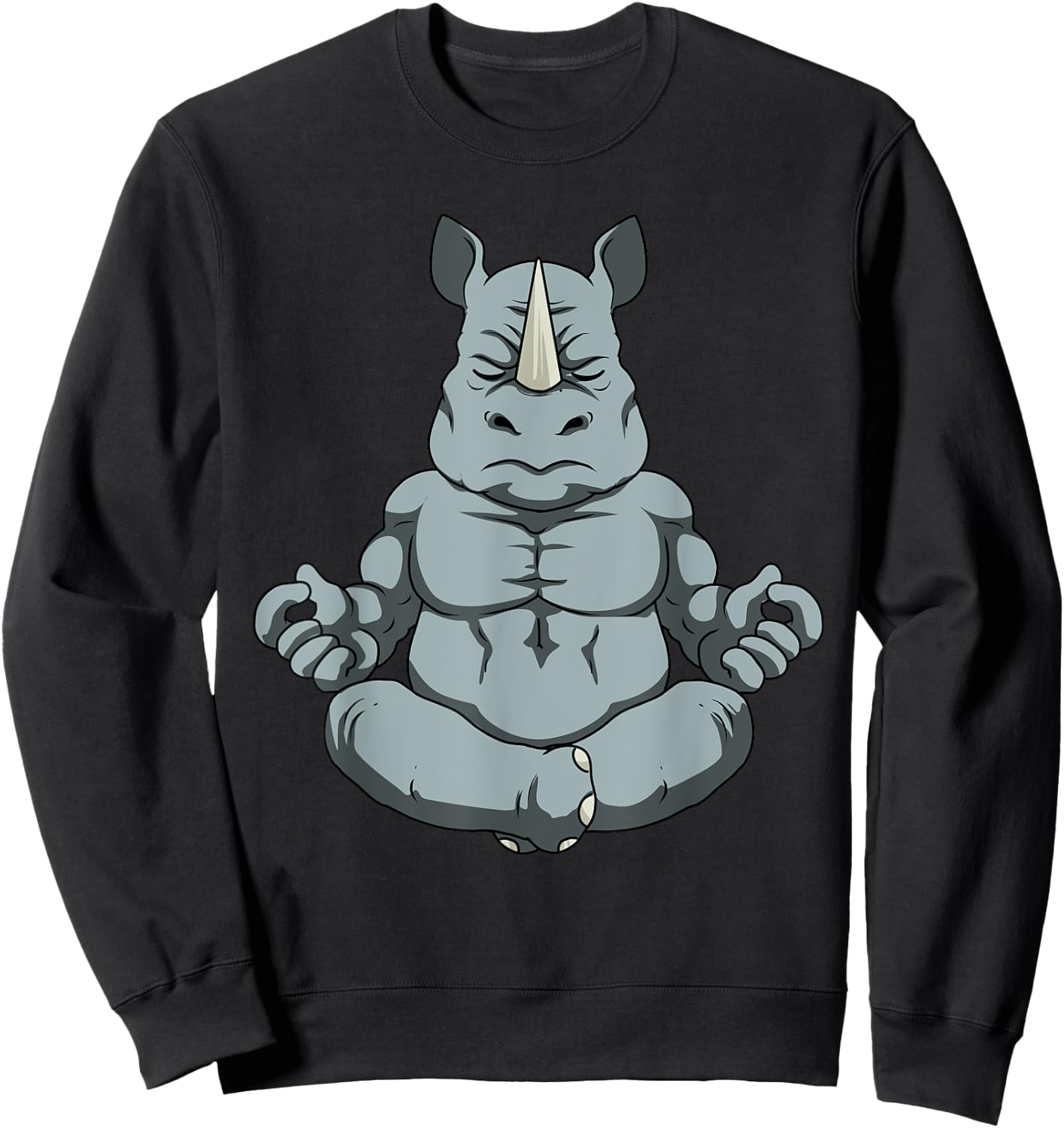 Meditation Shirt Men Rhinoceros Yoga Gift Men Namaste Rhino Sweatshirt - Sweatshirt | Black