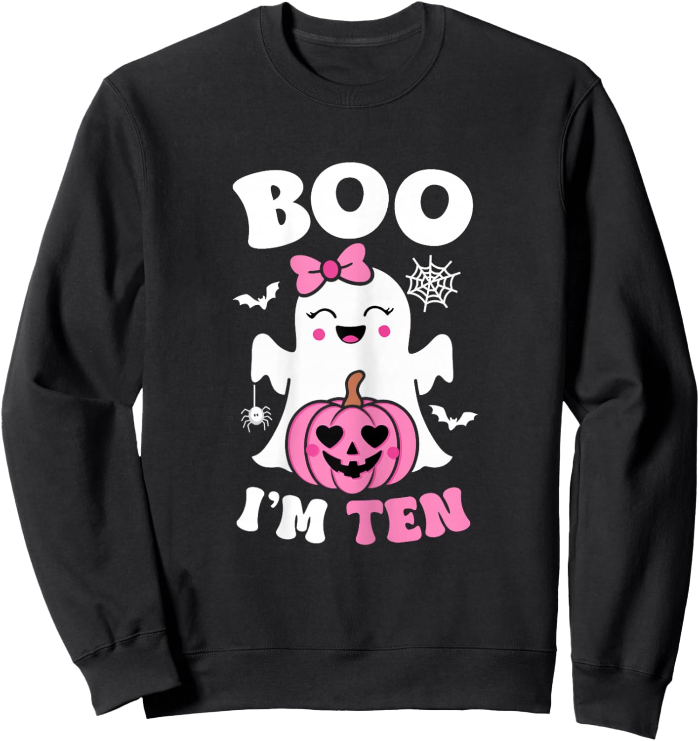 Ghost Boo I'm Ten Year 10th Birthday Girls Halloween Groovy Sweatshirt - Sweatshirt | Black