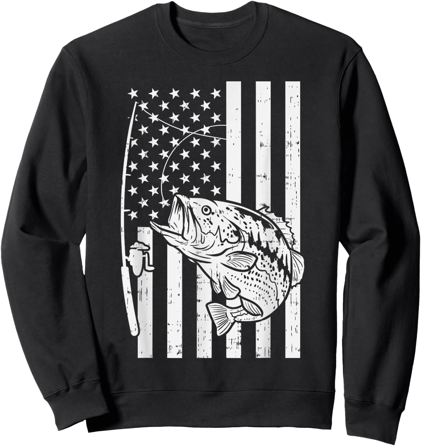 American Flag Bass Fishing Vintage Patriotic Fisherman Gift Sweatshirt - Sweatshirt | Black