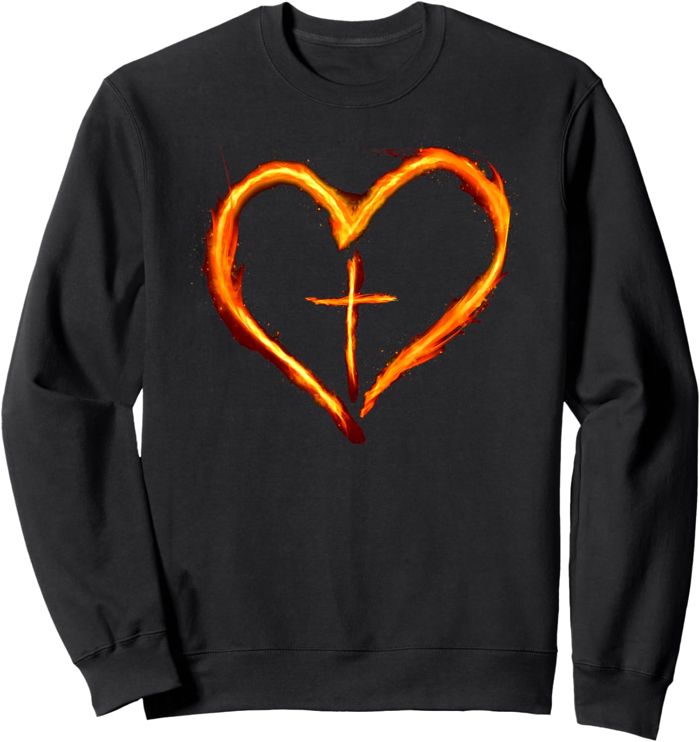 Christian Cross Revival Heart Flame – Be on Fire for Jesus Sweatshirt - Sweatshirt | Black