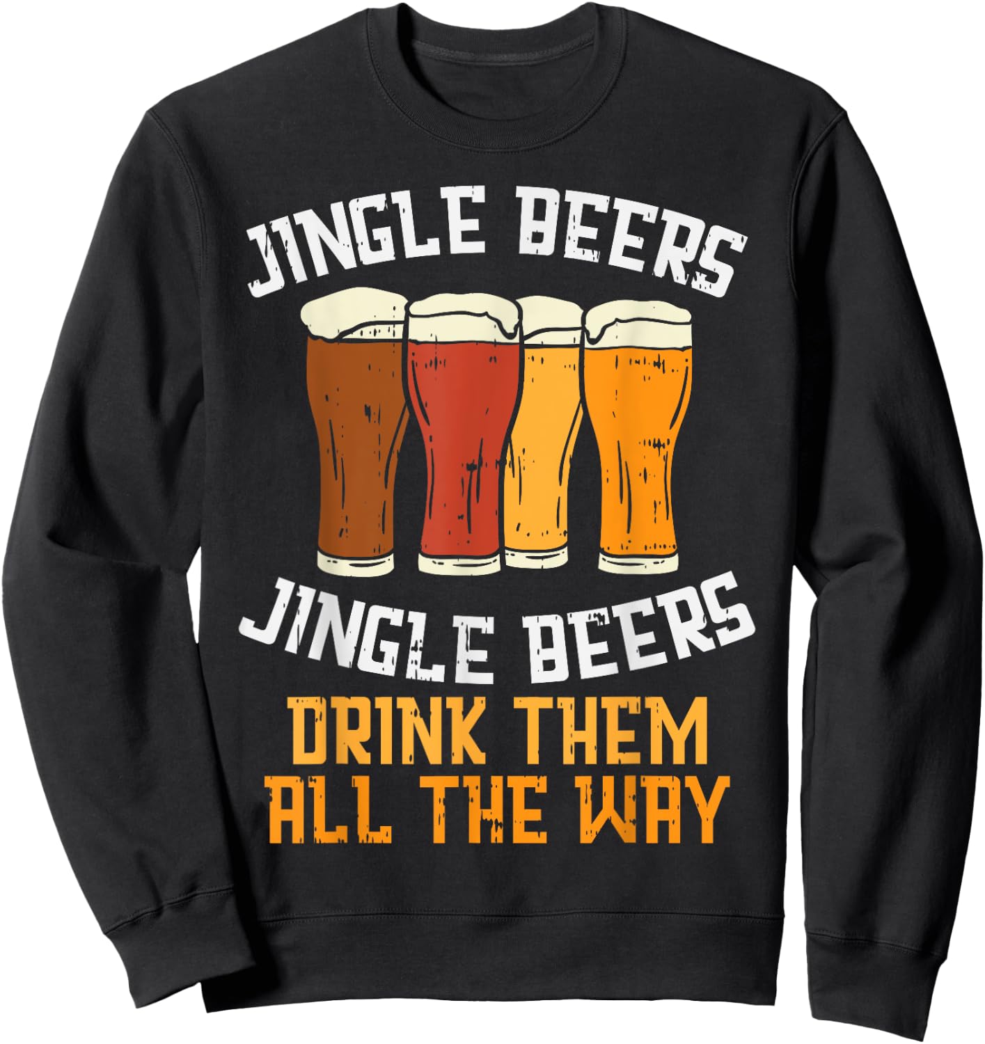 Jingle Beers Drink All The Way Christmas Beer Lover PJ Sweatshirt - Sweatshirt | Black