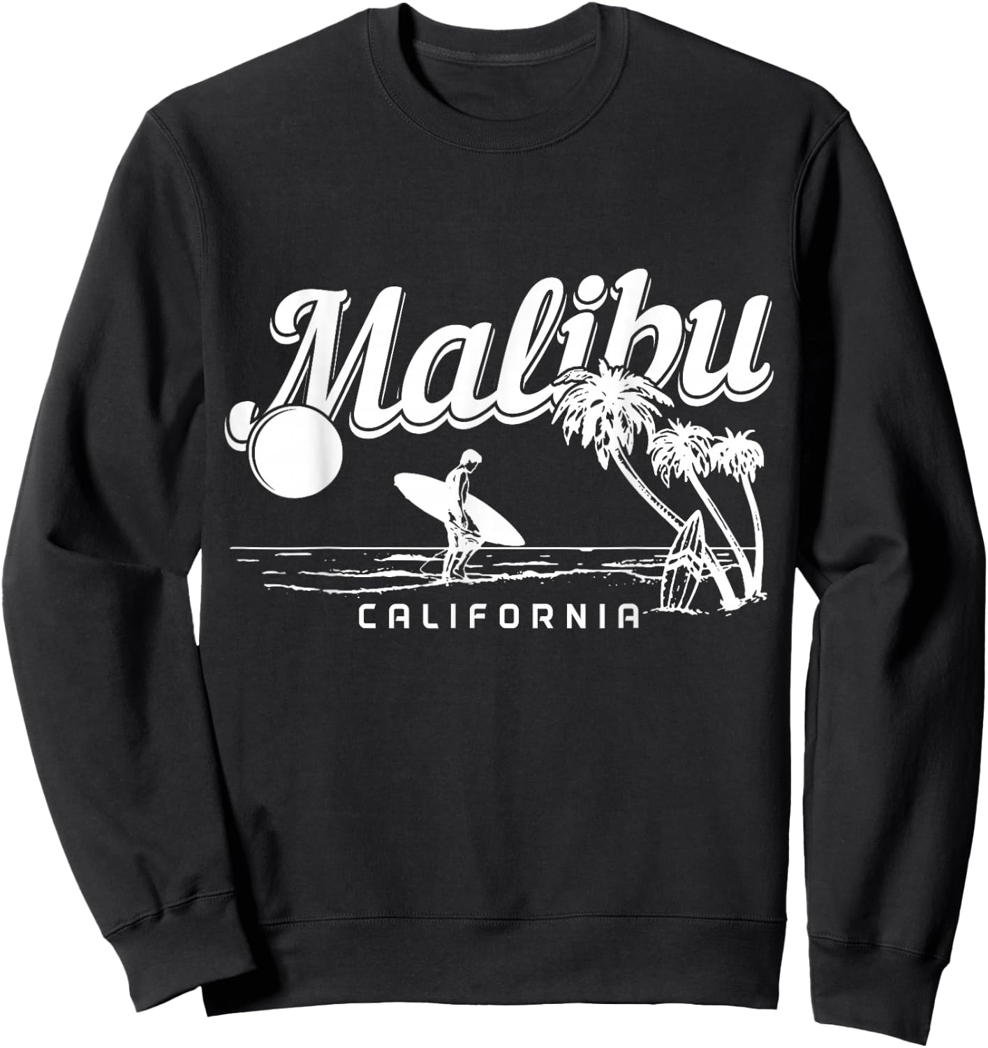 Malibu Beach California Surf Vintage Souvenir Surfing Surfer Sweatshirt - Sweatshirt | Black