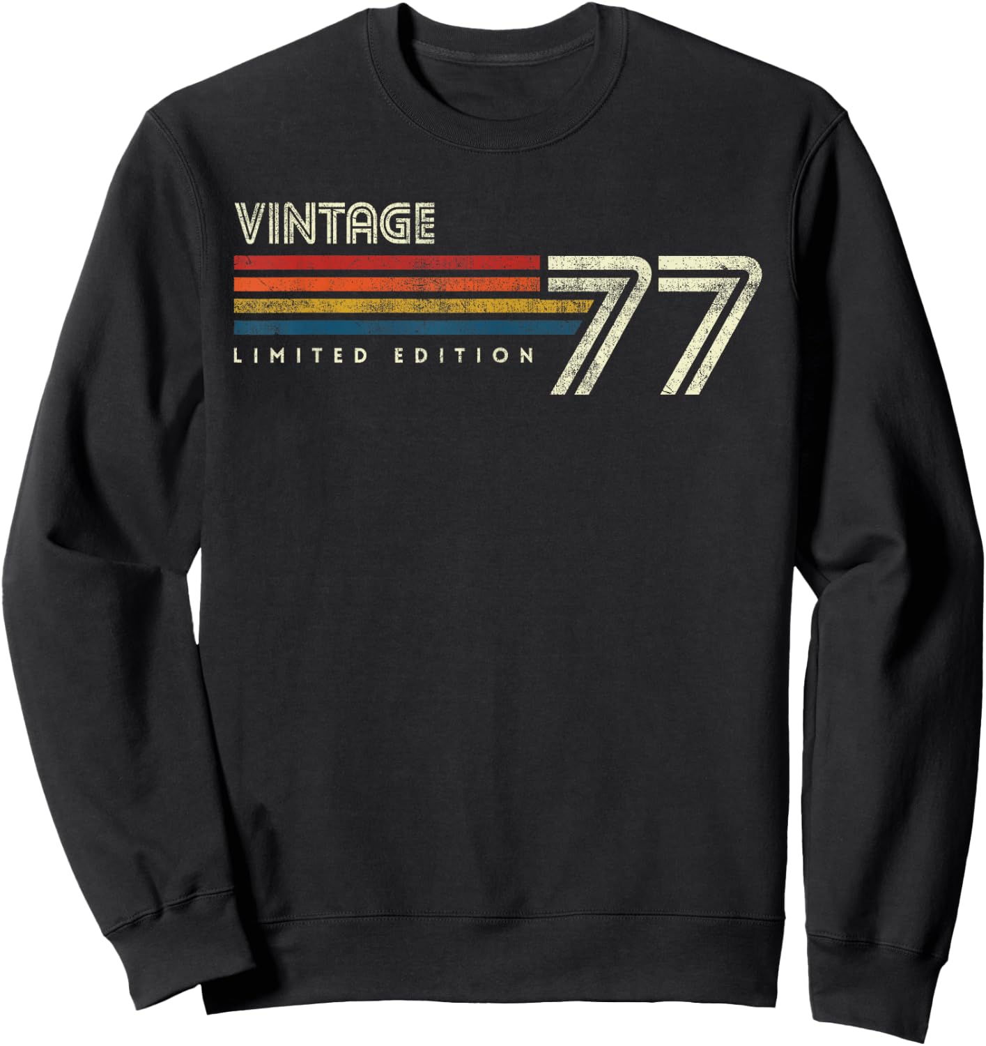 Vintage 1977 Chest Stripe Birthday Sweatshirt - Sweatshirt | Black
