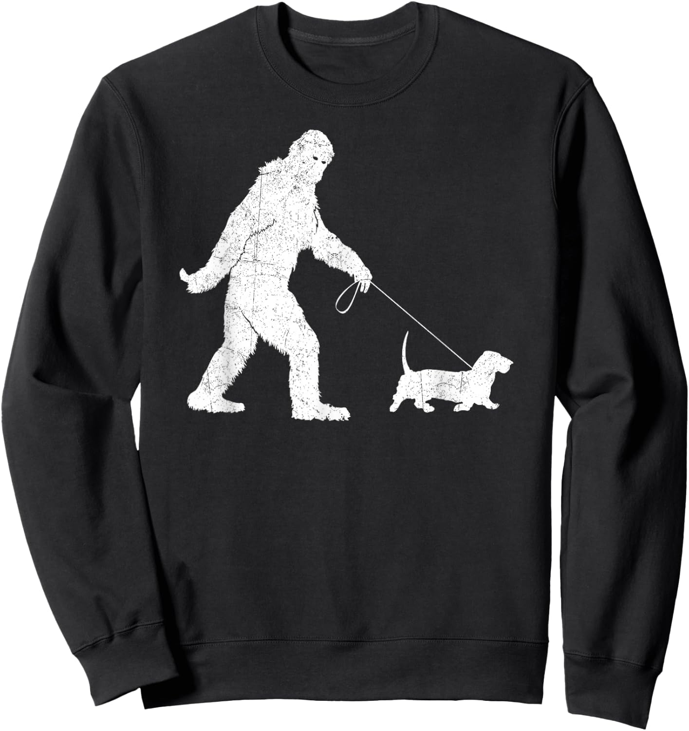 Funny Bigfoot Sasquatch Walking Basset Hound Dog Lovers Sweatshirt - Sweatshirt | Black