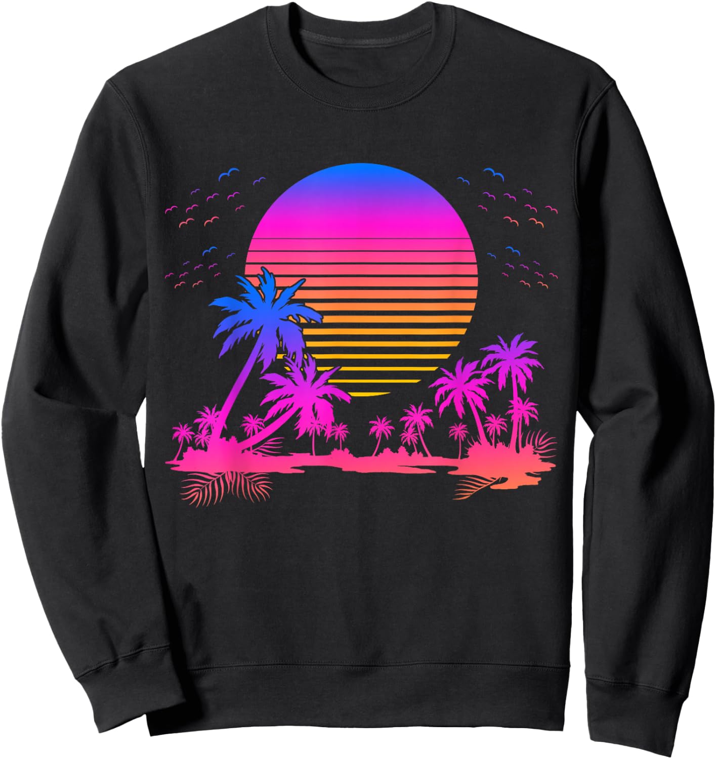 Synthwave Summer 1980s Art Retro Palm Trees Vaporwave Sweatshirt - Sweatshirt | Black