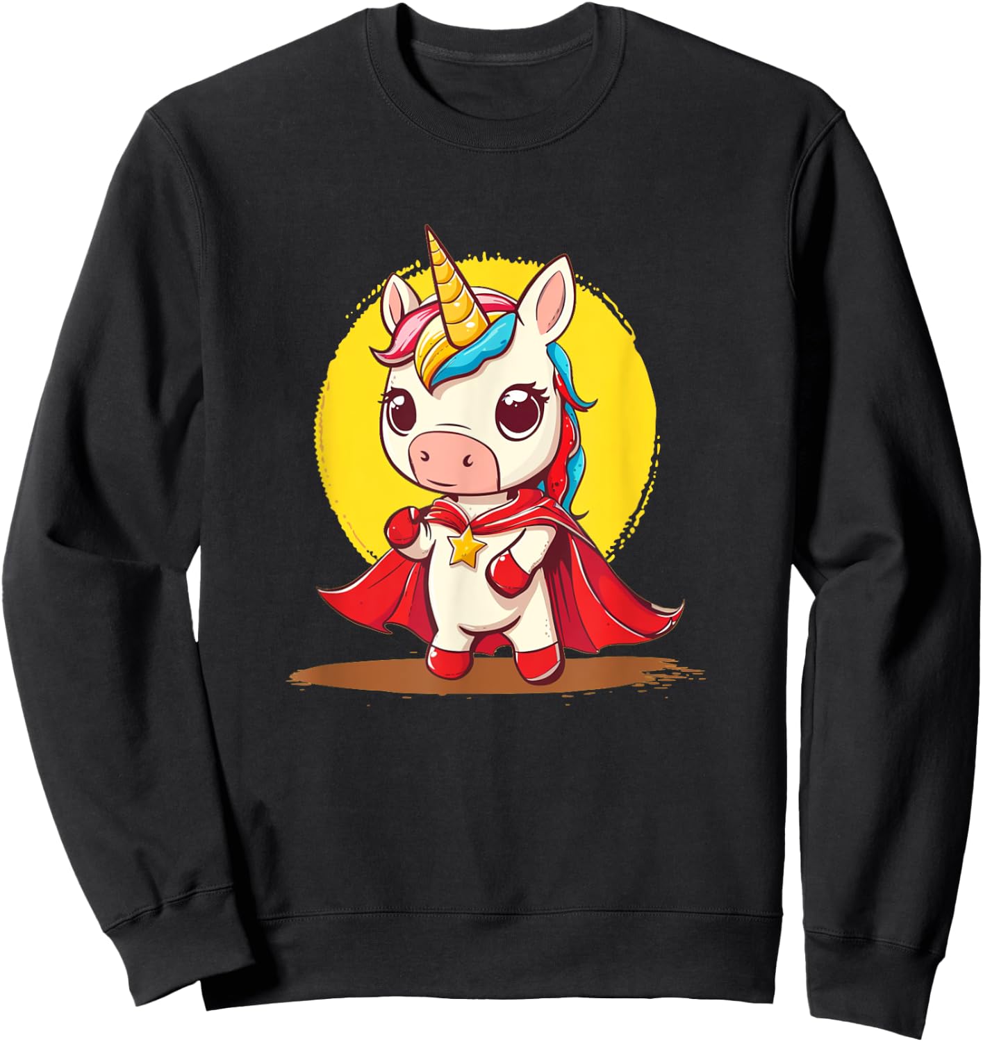 Good-looking Unicorn in Superhero Uniform with Cape Sweatshirt - Sweatshirt | Black