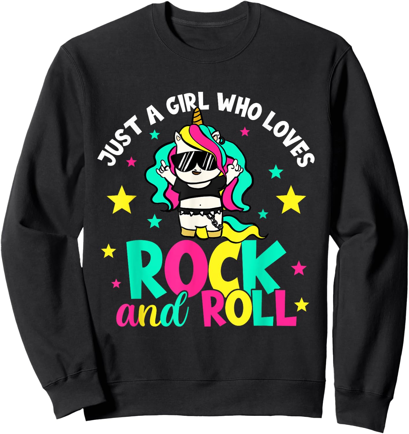 Just A Girl Who Loves Rock And Roll Funny Unicorn Lover Sweatshirt - Sweatshirt | Black