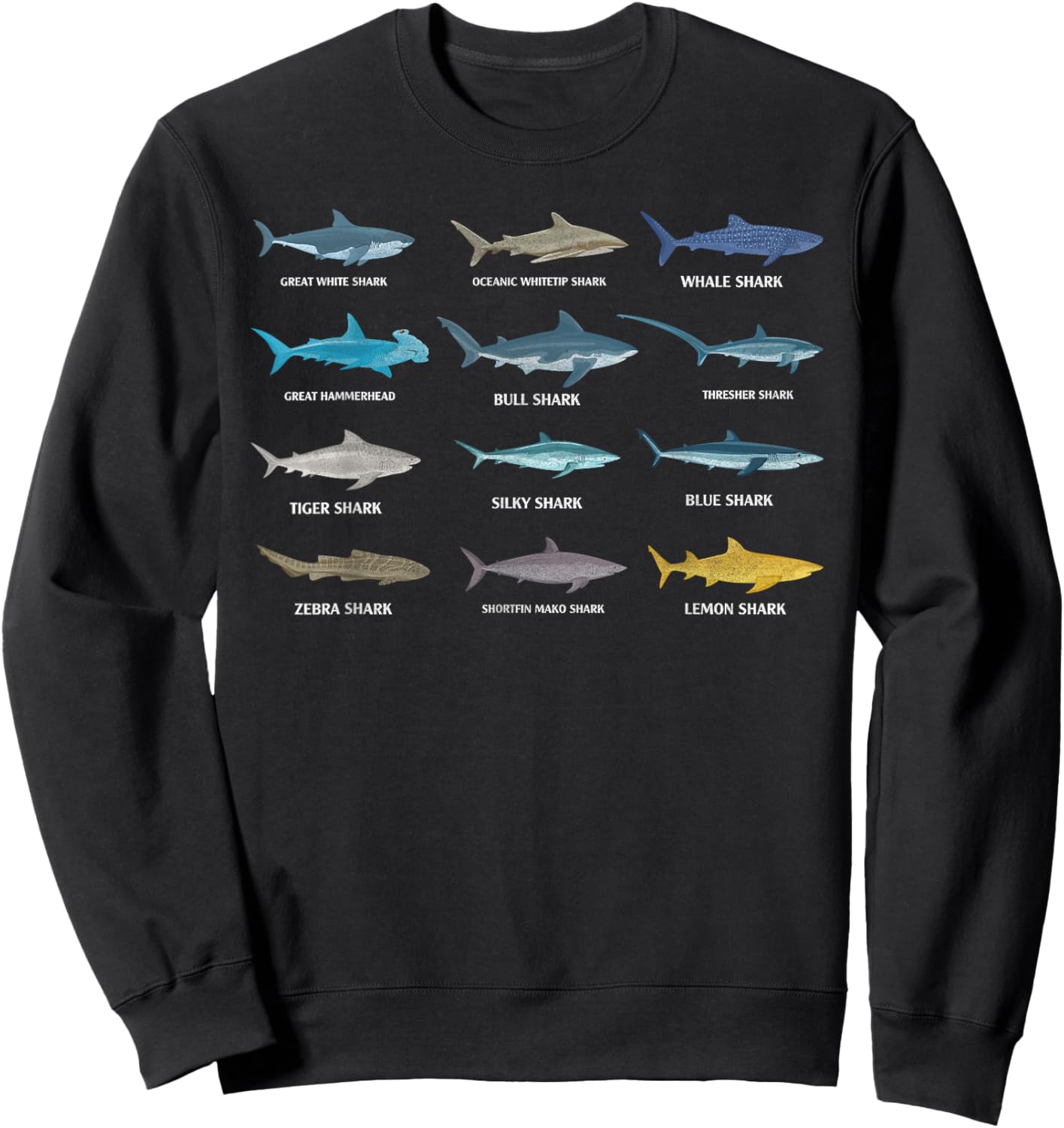 Types Of Shark Ocean Animal Biology Life Shark Lover Sweatshirt - Sweatshirt | Black