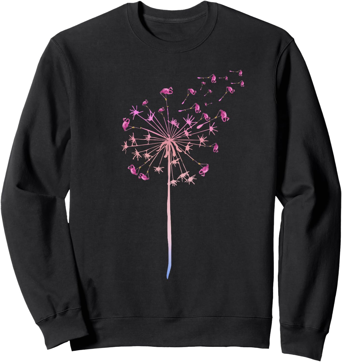 Dandelion Tropical Animal Exotic Bird Pink Flamingo Sweatshirt - Sweatshirt | Black