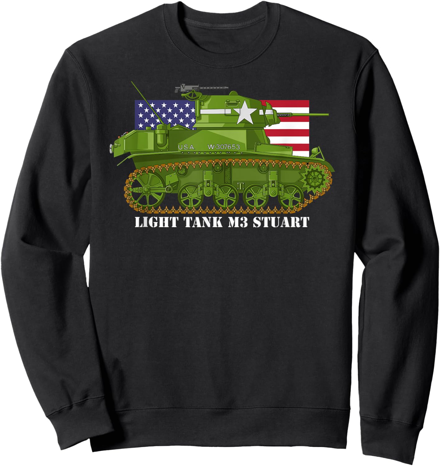 Light Tank M3 Stuart WW2 American Tanks USA Flag Women Kids Men Sweatshirt - Sweatshirt | Black