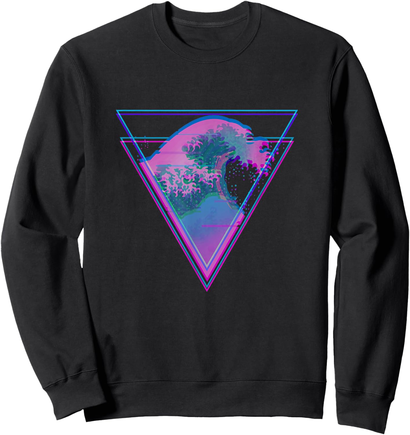 Kanagawa Great Wave Japan Aesthetic Vaporwave E-Girls Glitch Sweatshirt - Sweatshirt | Black