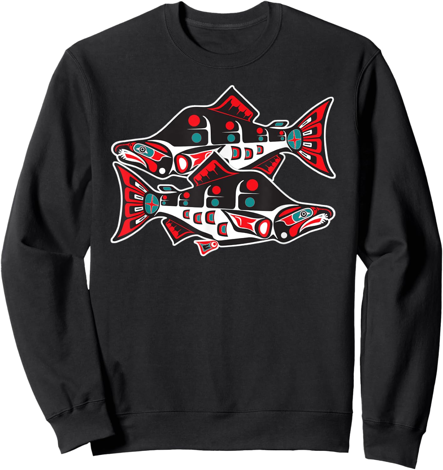 Alaska Native American Indian Salmon Fishing Tlingit Art III Sweatshirt - Sweatshirt | Black